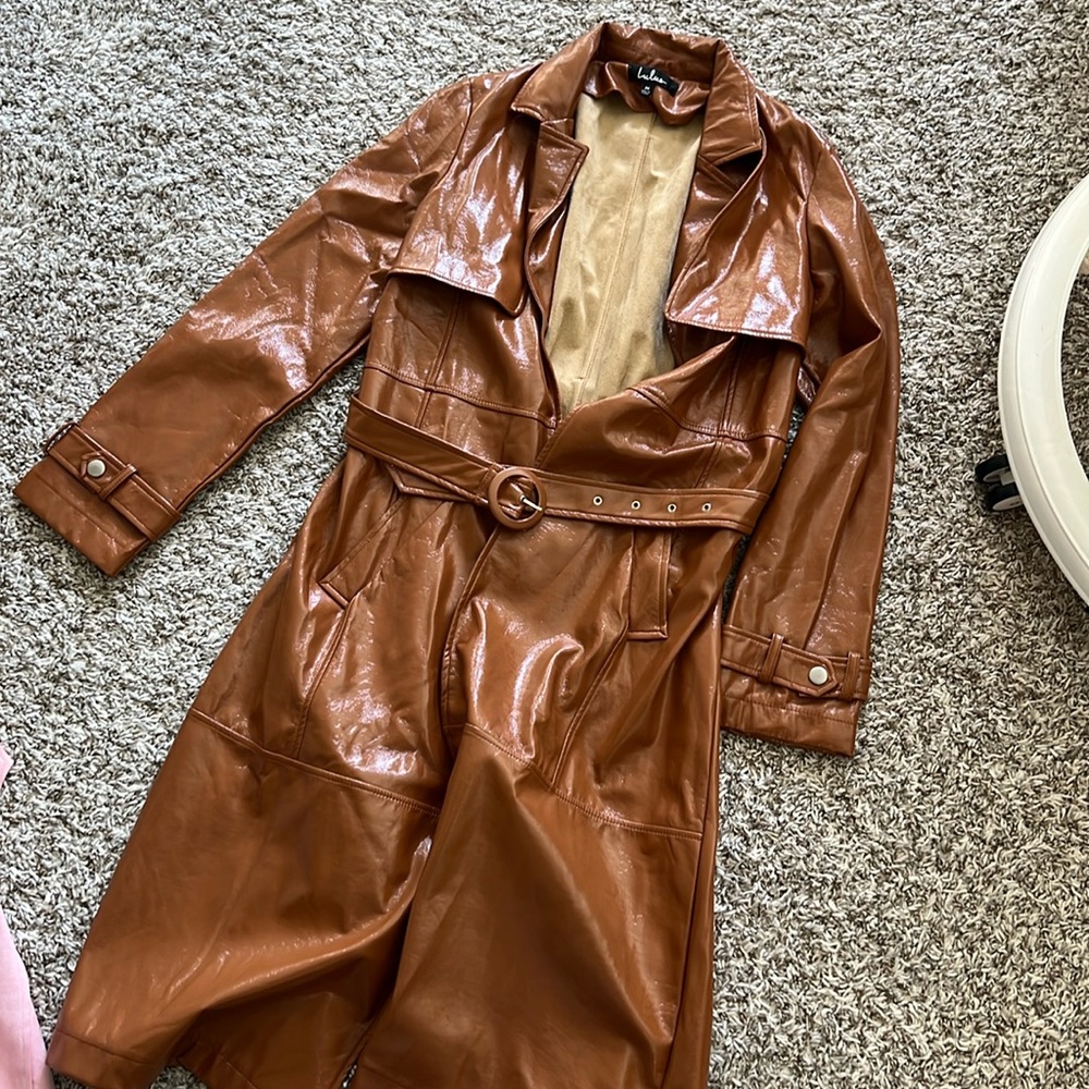 Faux leather trench coat
